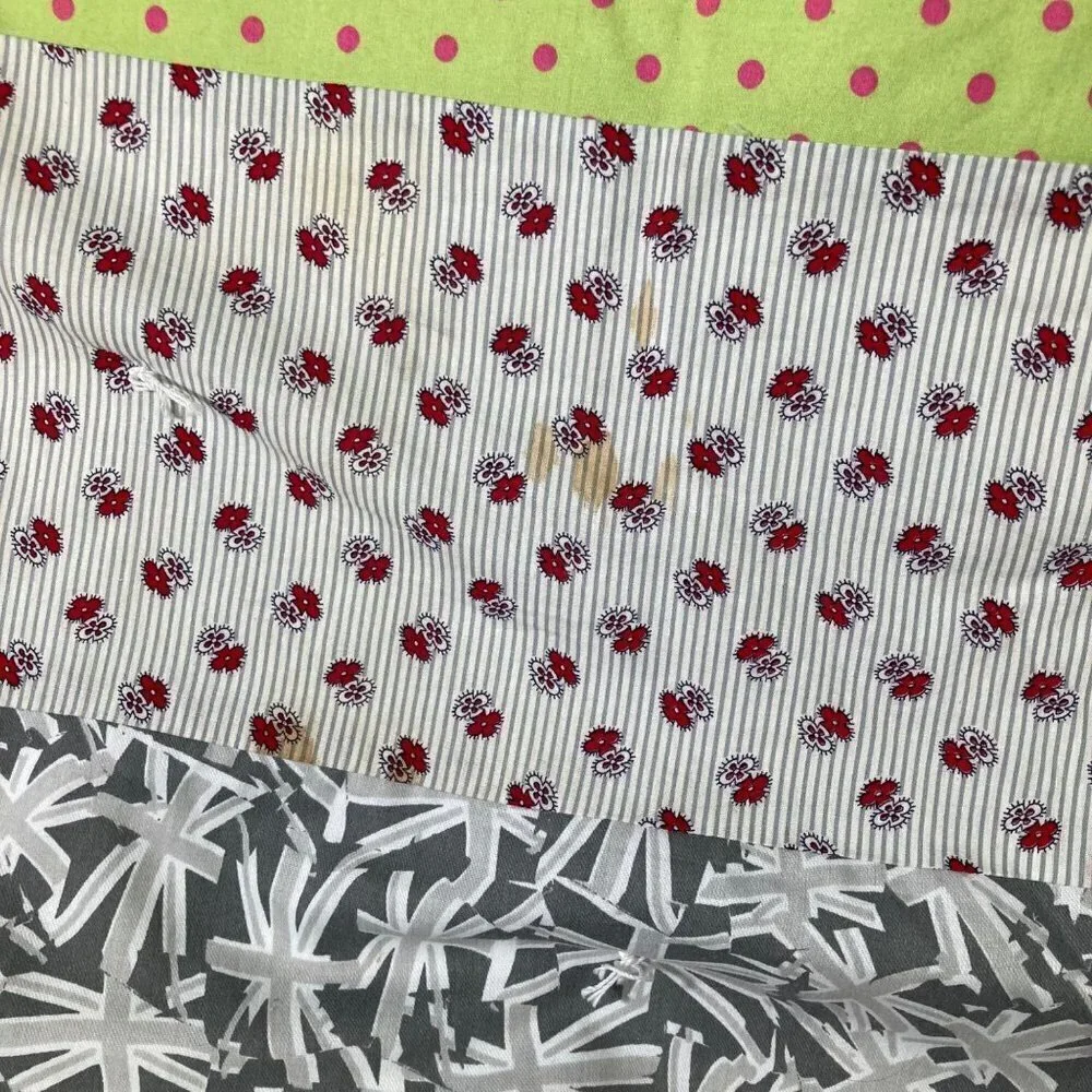 Handmade Hand Tied Baby Quilt Large Multicolored Stripes White Blue Rose Flannel